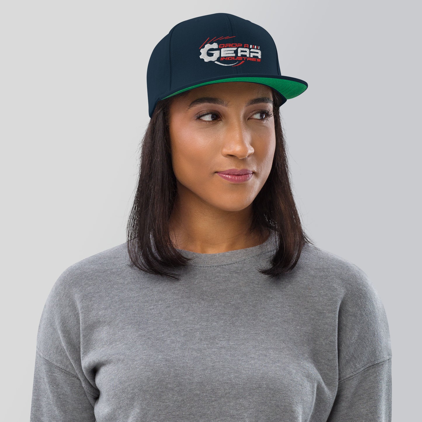 Drop A Gear logo Snapback Hat in dark colors